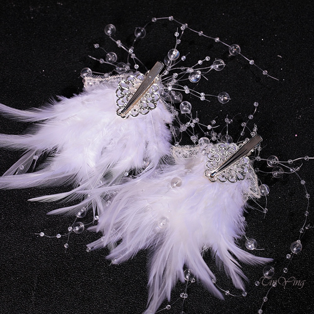GETNOIVAS Cài Tóc Đính Hạt Lông Vũ Màu Trắng Thời Trang Cho Nữ