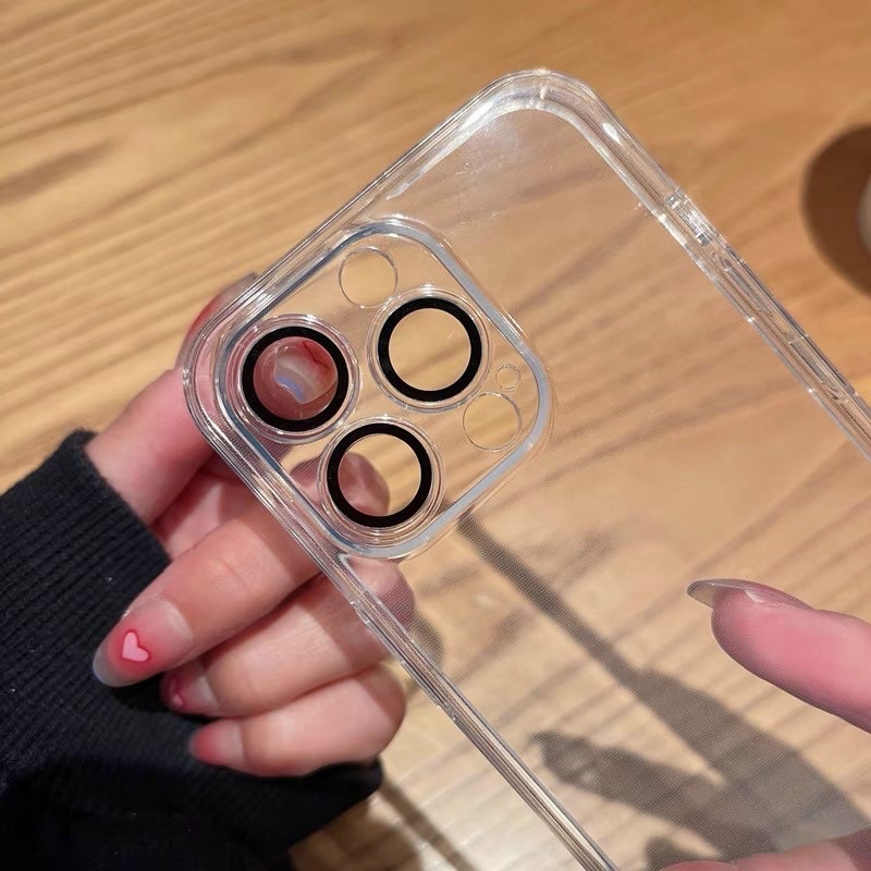 Ốp lưng kính trong bảo vệ mắt camera cho iPhone 13, 13 Pro, 13 Pro Max viền dẻo chống sốc ôm máy không ố màu