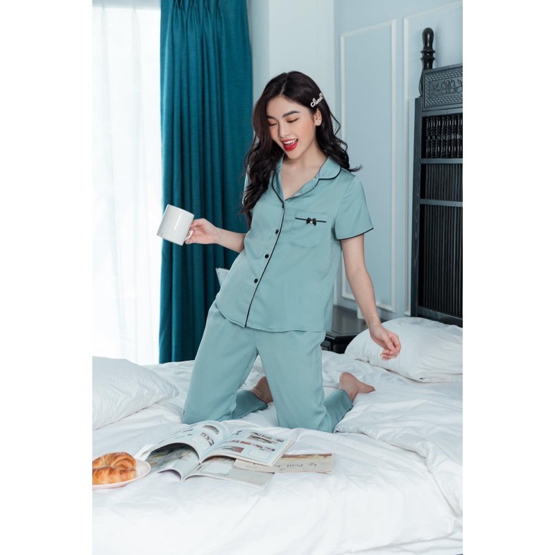 Bộ Đồ Pijama- Bộ Ngủ Tay Cộc Chất Liệu Lụa Satin Cao Cấp Đủ Size