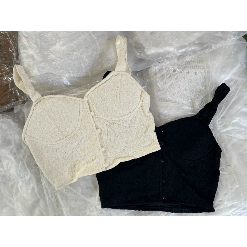 Áo hai dây đính cúc ngọc chất hoa nổi hàng có sẵn - ảnh thật cuối