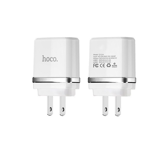 Củ Sạc Điện Thoại 2 Cổng USB HOCO C12A - Chính Hãng
