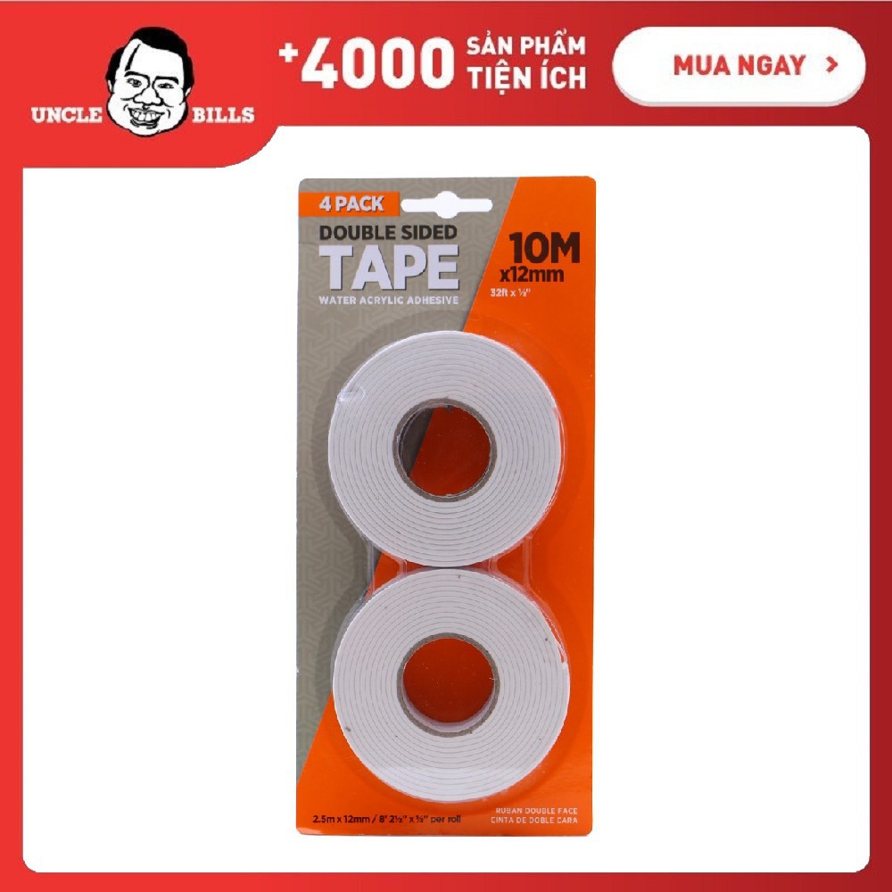 Bộ 4 Cuộn Băng Keo 2 Mặt Mỗi Cuộn Dài 2.5mx12mm Uncle Bills HY0272