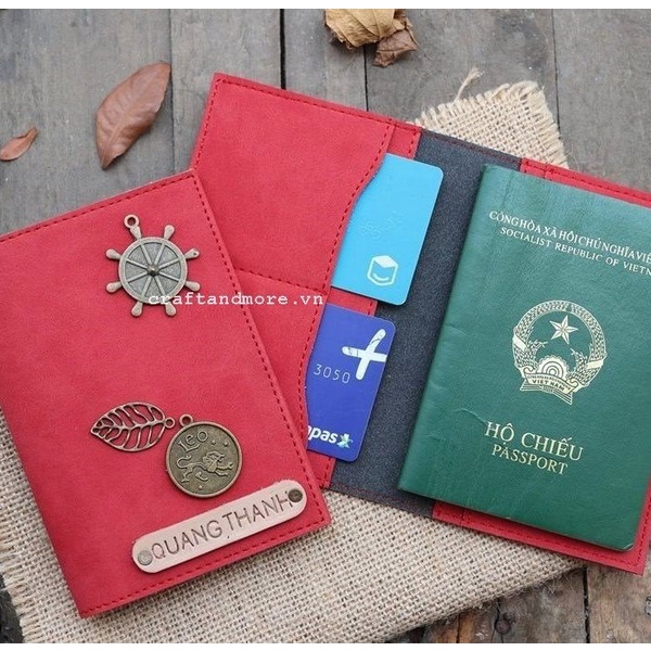 Bóp đựng hộ chiếu Đỏ Tía Handmade