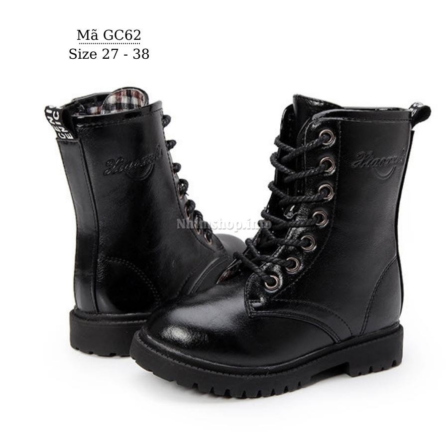 Giày Boot đen cho bé trai 3 - 12 tuổi cổ cao da mềm êm chân khỏe khoắn năng động phong cách Hàn Quốc GC62