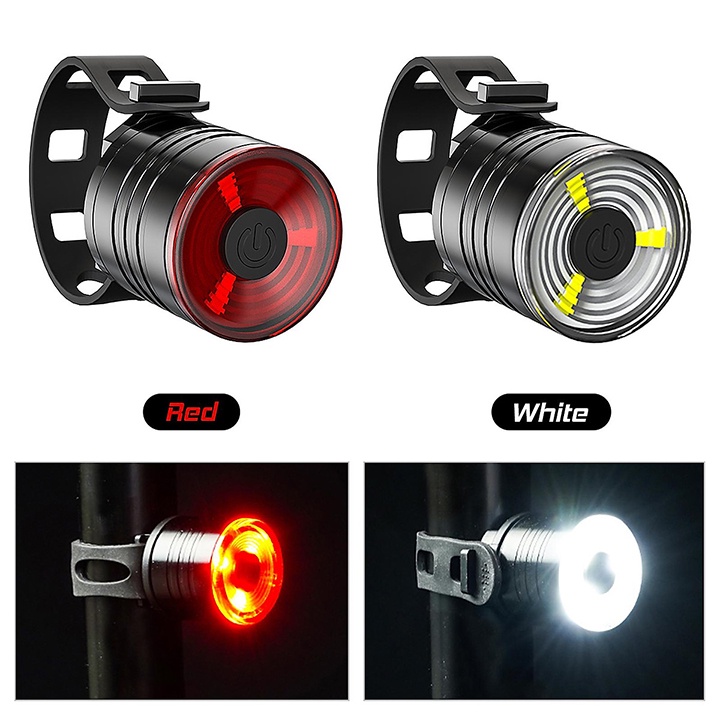 Đèn hậu Led sau xe đạp Ruby tròn thể thao chống nước cảnh báo an toàn gắn cốt yên vỏ nhôm siêu bền