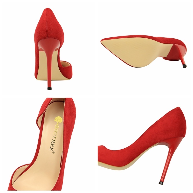 Giày cao gót BIGTREE 8918-2 10.5cm da lộn mũi nhọn miệng nông thời trang