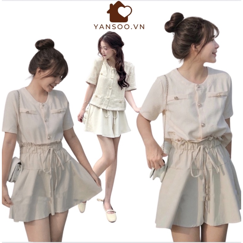 Sét áo dạ ướt cộc tay mic quần giả váy xoè , sét tiểu thư mùa hè cực xinh by YANSOO