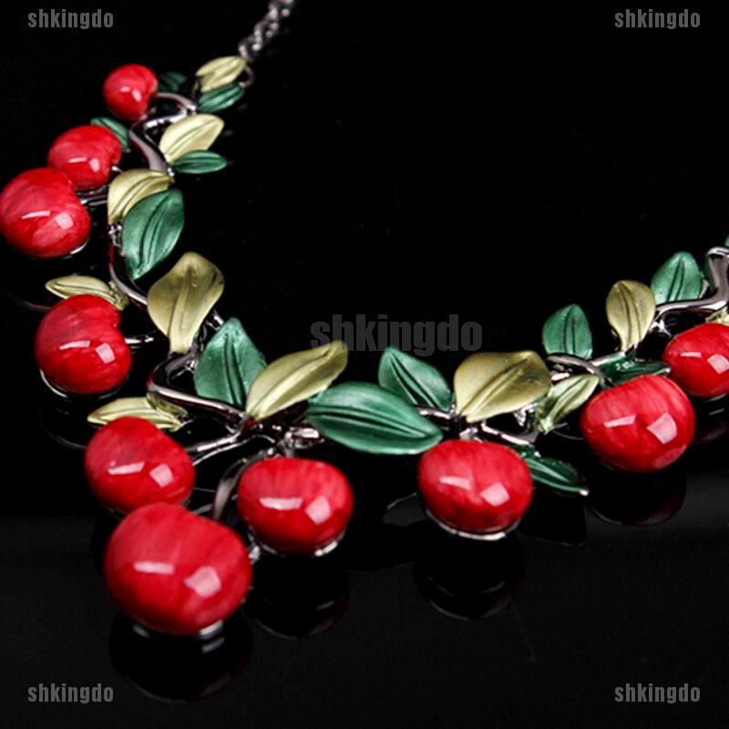 Bộ dây chuyền + hoa tai hình trái cherry đỏ xinh xắn cho nữ