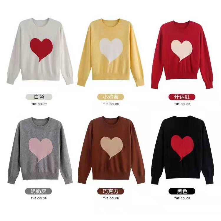 Áo Sweater Tay Dài Cổ Tròn In Hình Trái Tim Thời Trang Mùa Thu Cho Nữ