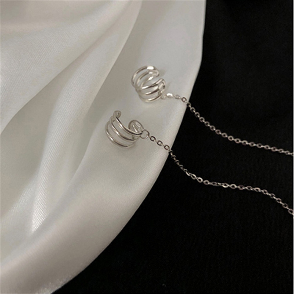 Khuyên tai dạng kẹp phối dây xích phong cách gothic cá tính thời trang cho nữ