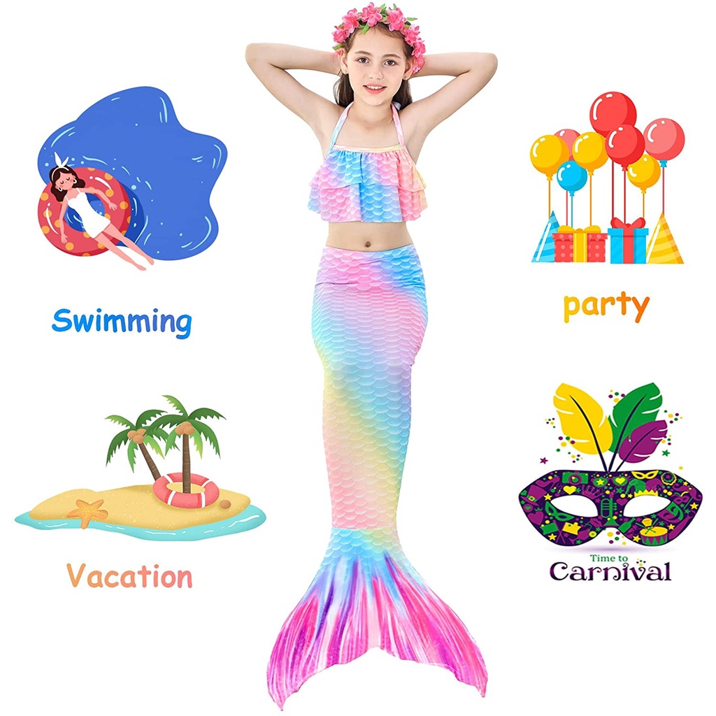Bộ Đồ Bơi 5 Mảnh Hóa Trang Nàng Tiên Cá Cho Bé Gái