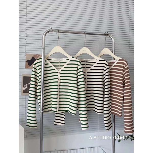 [HÀNG SẴN]ÁO LEN KẺ SỌC CỔ V MẶC 2 KIỂU STYLE VINTAGE