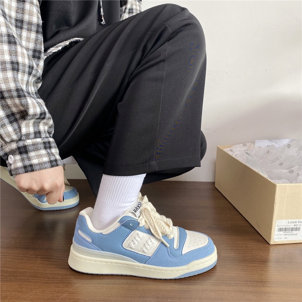 𝗺𝗶𝗲 𝘀𝘁𝘂𝗱𝗶𝗼 - SẴN NÂU BE 39 Giày thể thao sneaker mix màu da lộn dây thắt độc đáo