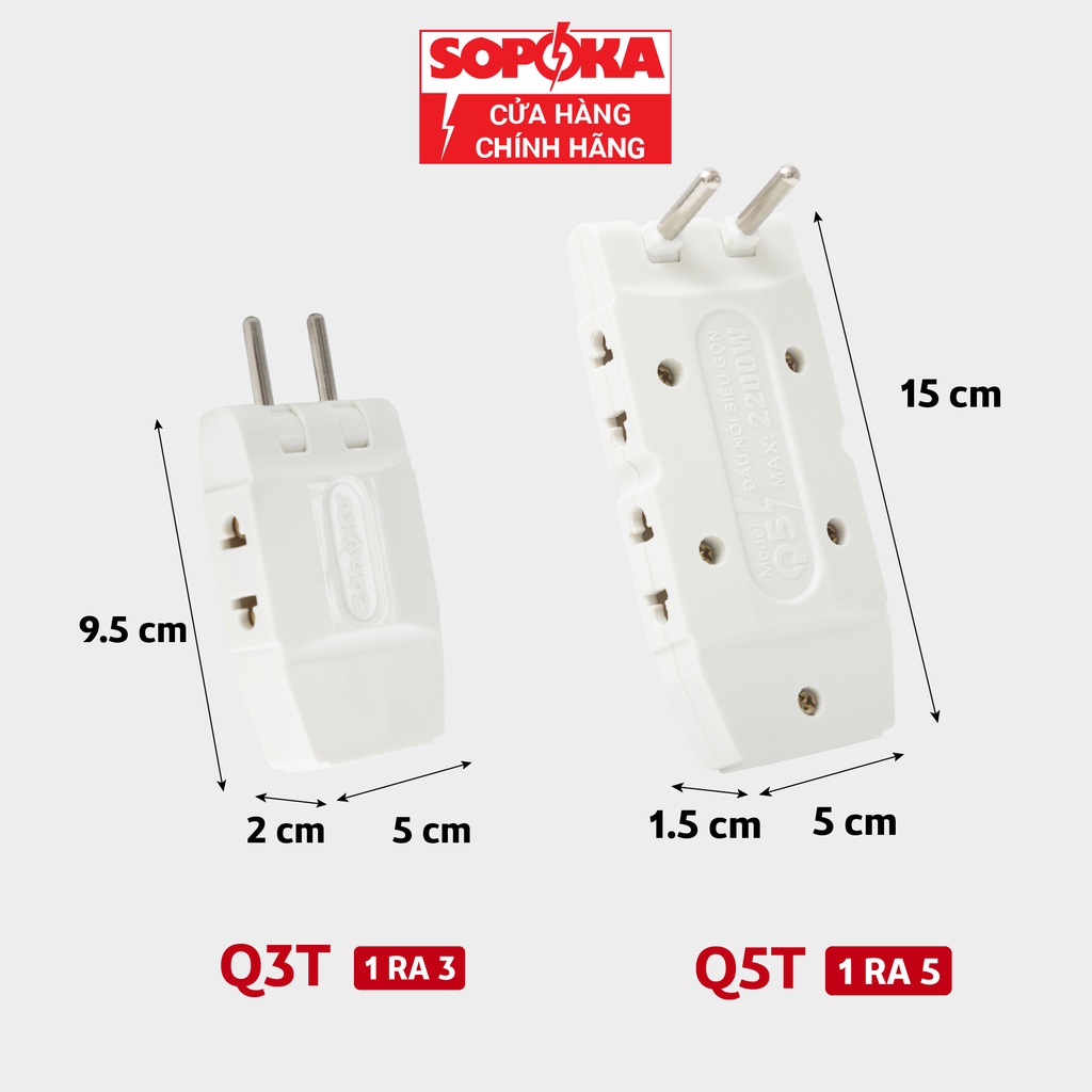 Ổ chia điện, ổ chia đầu nối thông minh SOPOKA Q3T-Q5T chia 3 chia 5 phù hợp chỗ hẹp , siêu tiết kiệm