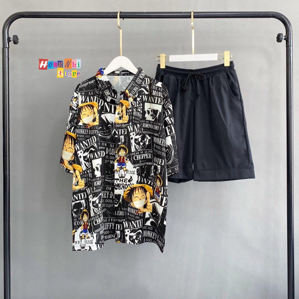 Áo Sơ Mi Họa Tiết Hoạt Hình Luffy Tay Lỡ Dáng Rộng Ulzzang Unisex, Sơ Mi Đi Biển - MM