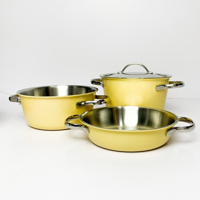 Bộ 3 nồi mini 16cm 3 lớp Màu Hồng/Cam/Vàng/Xanh/Đỏ