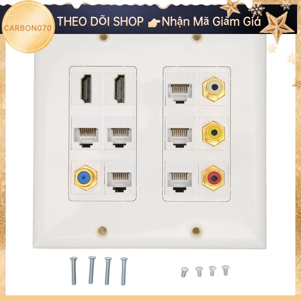 Carbon070 Ethernet Wall Plate HD Multimedia Interface CAT6 TV F Head RCA Coax Wallplate for Home Office Hotel