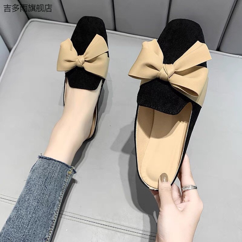 Dép sục nữ mũi vuông da lộn thắt nơ bản đẹp