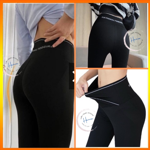 Quần Legging Nữ Cạp Chéo Dáng Dài Cạp Cao Viền Kẻ Trắng Nâng Mông Ôm Sát Vòng 3 Hack Dáng Cực Đỉnh