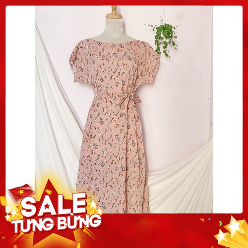 -Hàng nhập khẩu Đầm váy hoa dáng suông dài, cổ thuyền, cánh tiên, xẻ tà, đi làm, công sở, dạo phố Rolisa RD047 Liên hệ