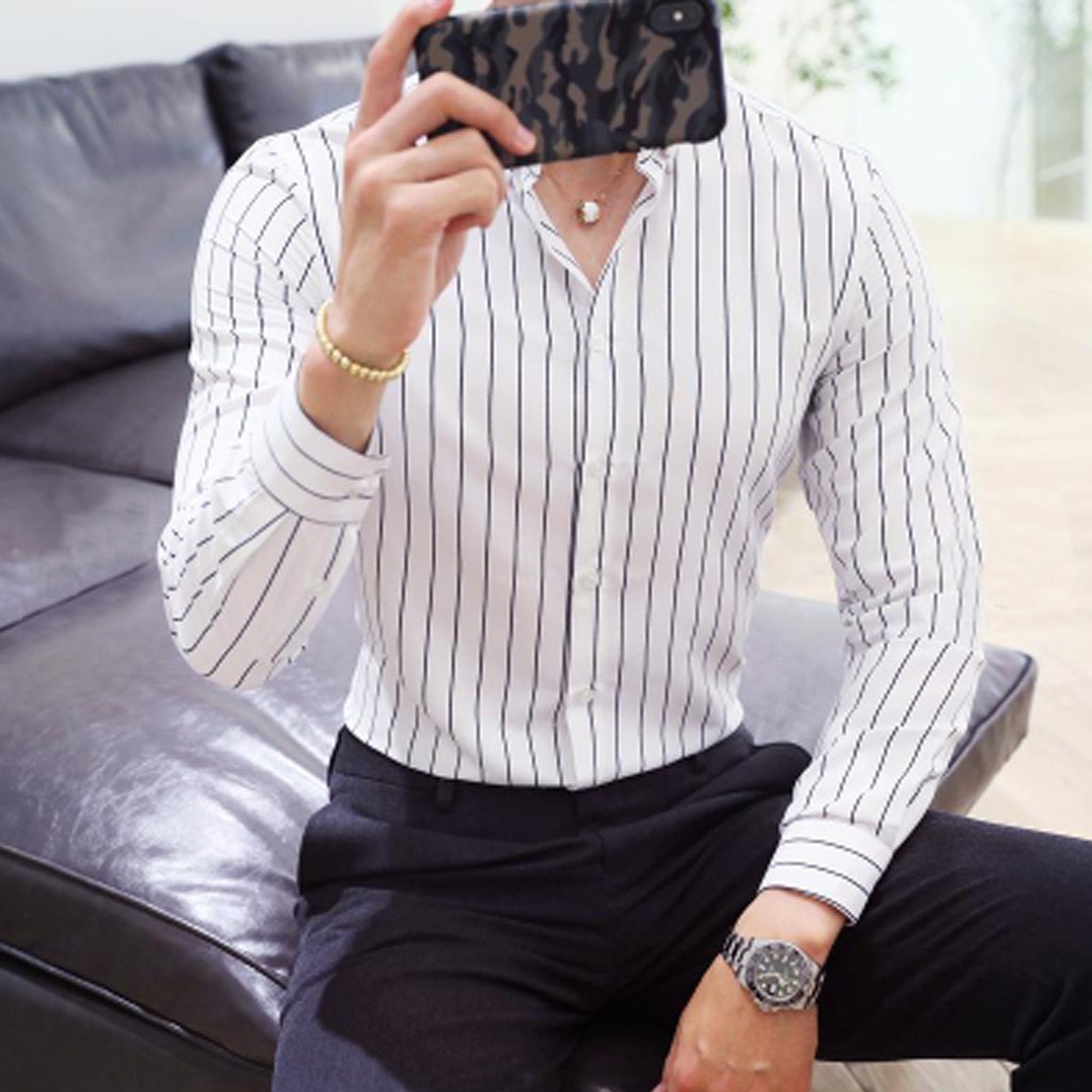 Áo Sơ Mi Kẻ Sọc Nam, Vải Lụa Cao Cấp, Dáng Ôm Body, Trẻ Trung Cá Tính Mã