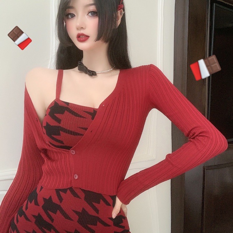 Set Đầm Len ZicZac + Áo Khoác Len Cardigan QC