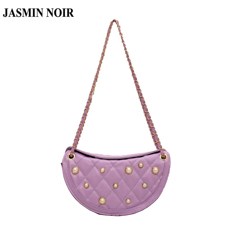 Jasmi NOIR Túi Đeo JASMIN NOIR Chéo Hình Yên Ngựa Chần Bông Đính Ngọc Trai Kẻ