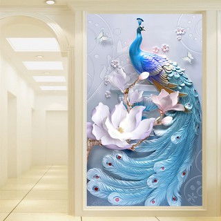 Tranh dán tường 3d chim công binbin sn38