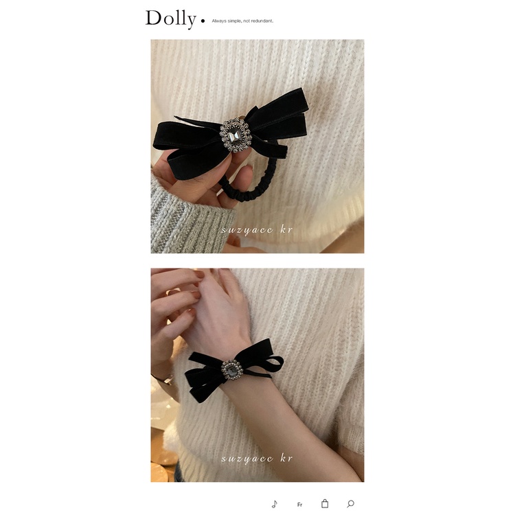 Bộ dây buộc tóc co giãn trang trí nơ đính đá phong cách Hàn Quốc cho nữ