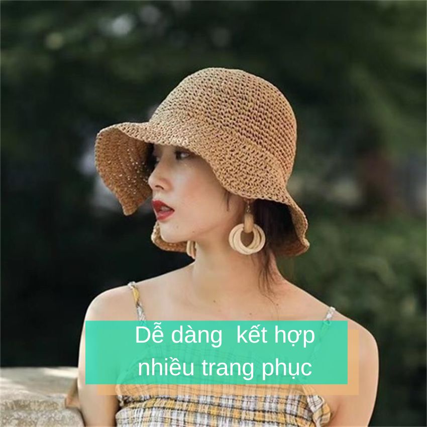 Mũ cói mềm kết nơ lớn phong cách Retro