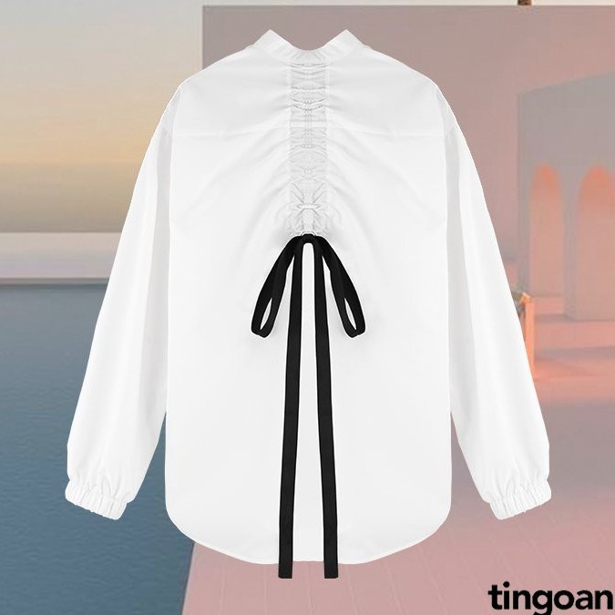 Áo sơmi cổ tàu rút dây chống nhăn trắng HAZY BABY SHIRT/WH - Hàng nhập khẩu