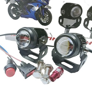 đèn pha led bi cầu mini 2 chế độ cos trắng pha vàng xe máy