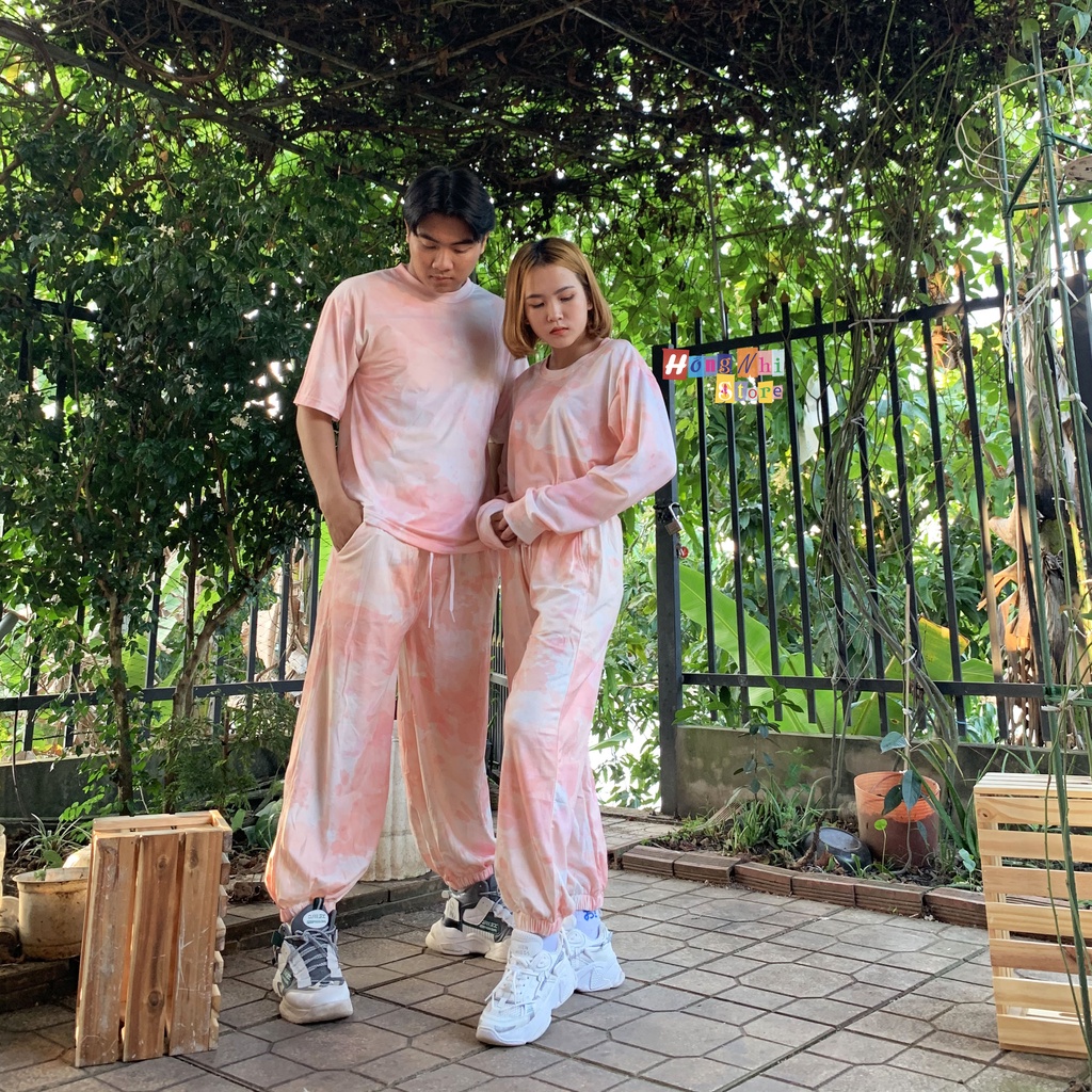 Quần Jogger 3D Ulzzang Unisex Jogger Loang Màu Bo Lai Cam Hồng - MM