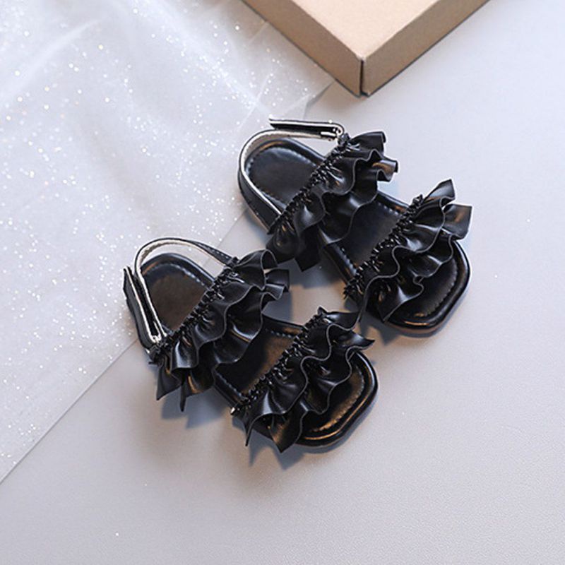 Giày Sandal Công Chúa Đế Mềm Hở Ngón Phối Ren Kiểu Hàn Quốc Cho Bé Gái