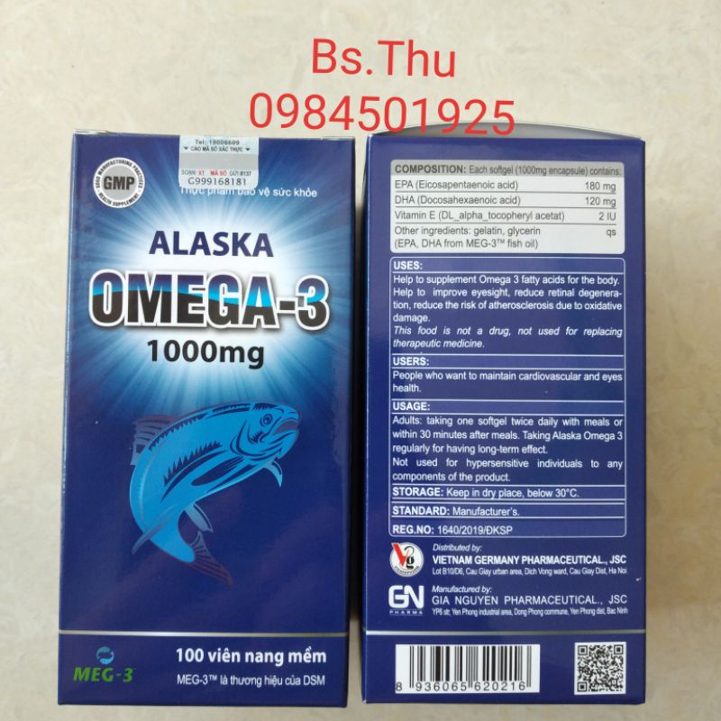 Lọ 100 viên dầu cá ALASKA OMEGA-3 1000mg bổ sung acid béo Omega3 tăng cường thị lực