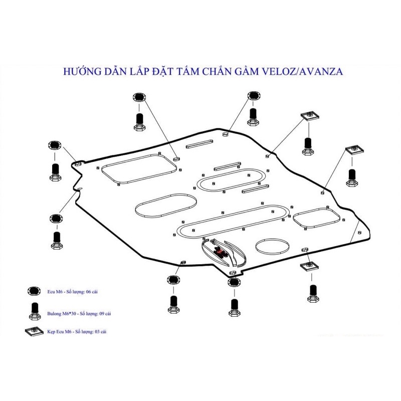 Tấm Chắn Bùn Gầm Máy Toyota Veloz 2021-2023 Thép SPCC Sơn Tĩnh Điện Cao Cấp phiên bản mới nhất ốc INOX đi kèm