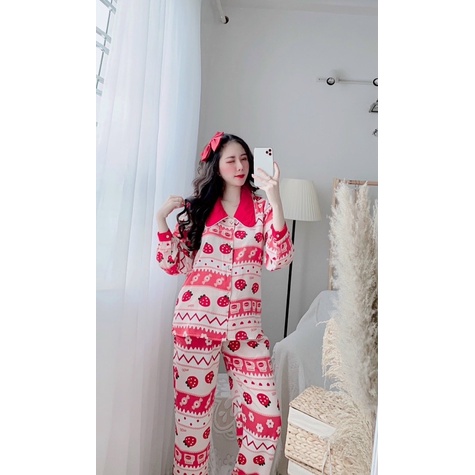 Đồ Bộ Pijama Lụa Hình Cổ Nhọn Tay Dài