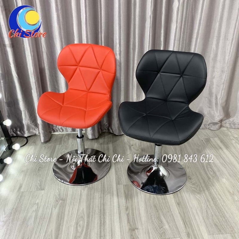 Ghế Ngồi Bàn Trang Điểm Xoay Mẫu Kim Cương, Ghế Chụp Hình, Livestream Chỉnh Độ Cao 30-50cm Bọc Da Cao Cấp Sang Chảnh