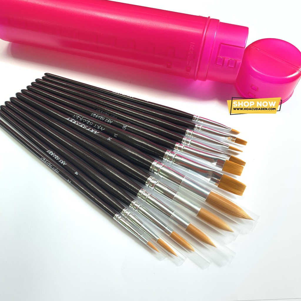 [DA ĐEN] Bộ 12 Cọ Vẽ Art Secret Kèm Ống Đựng Cọ