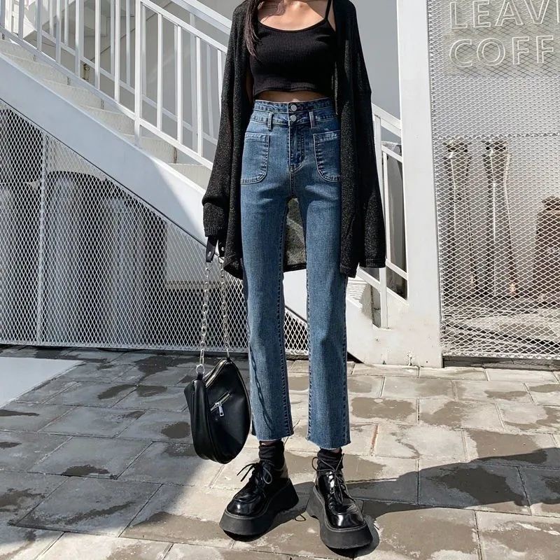 Quần jean ống suông rộng lưng cao thời trang xuân hè