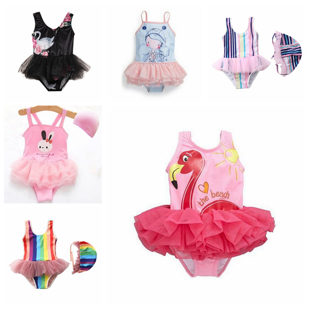 Cartoon Black Swan Swimwear for Girls Pink Rabbit Princess Girls Swimming Suit Baby Toddler Onepieces Swimsuits