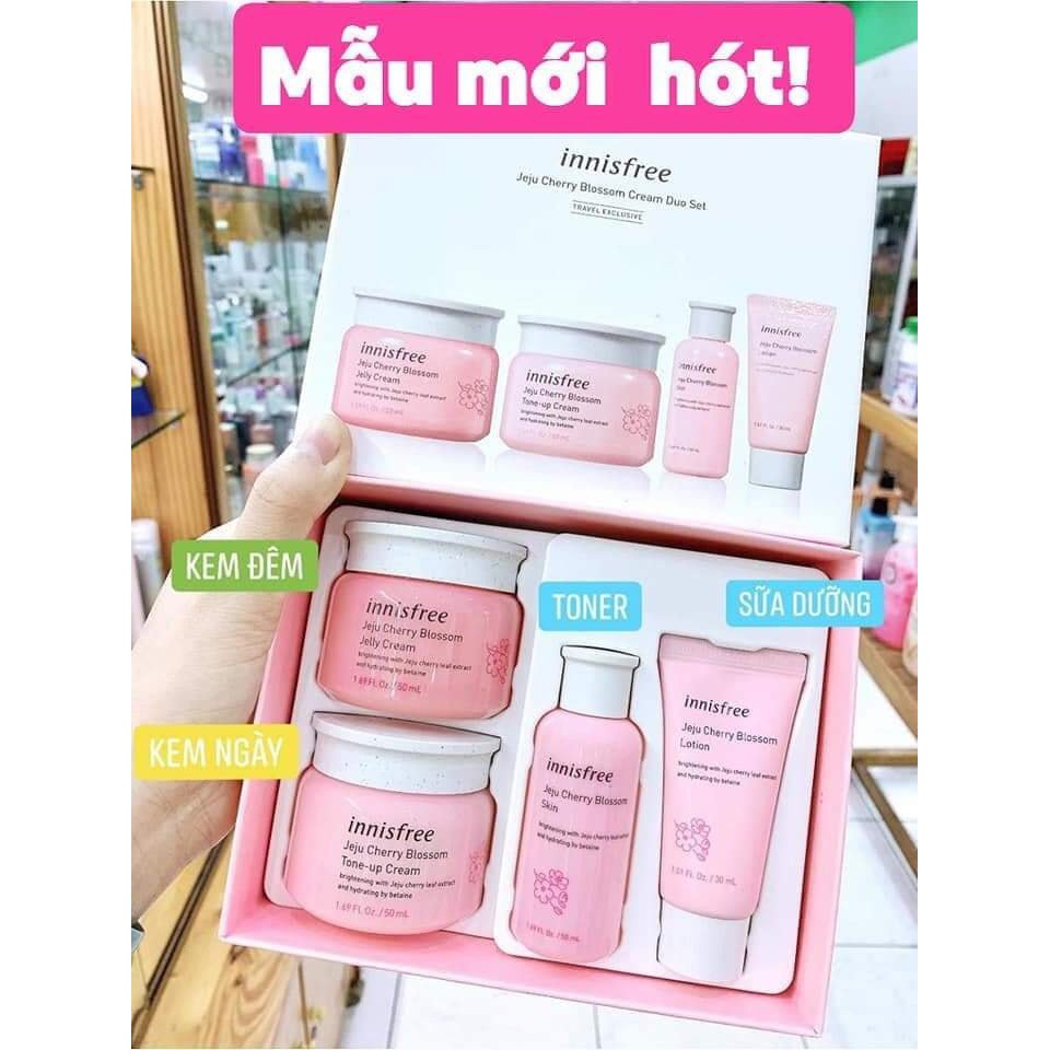 Bộ dưỡng ẩm trắng da anh đào Innisfree Jeju Cherry Blossom Cream Duo Set Auth Hàn Quốc