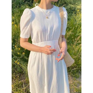 ĐẦM MIDI TRẮNG SỌC HỞ LƯNG BO EO