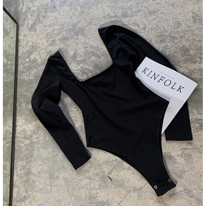 Áo bodysuit Rosie dài tay cổ vuông CECCI màu đen
