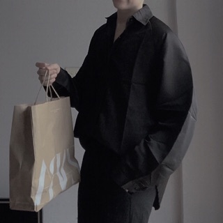 [CÓ SẴN - ẢNH THẬT] Sơ mi đen trơn dài tay đèn lồng unisex form rộng phong cách ulzzang Hàn Quốc