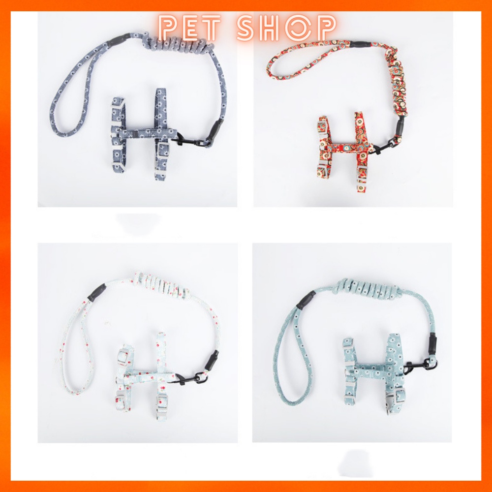 Dây dắt mèo đi dạo kèm yếm phong cách Nhật Bản họa tiết hoa nhí sang chảnh, sành điệu