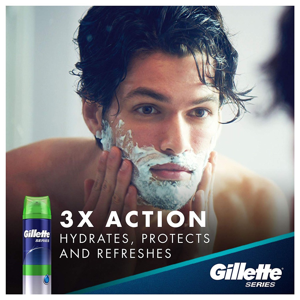 Bình Xịt Gel Cạo Râu Cho Da Nhạy Cảm Gillette Series 3x Action Sensitive Shave Gel 198g (Mỹ)