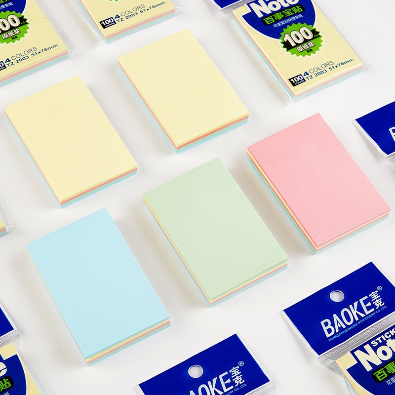 Giấy Note Ghi Chú Sticky Note 4 Màu Pastel BAOKE Nhiều Kich Thước - 100 Tờ