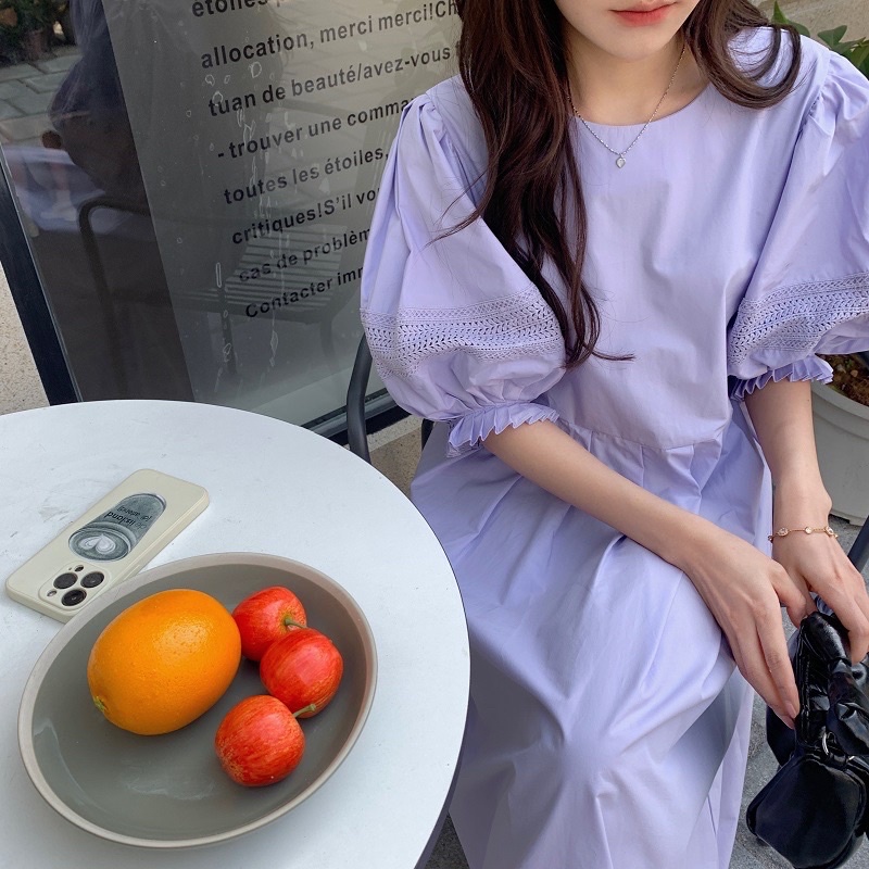 Đầm Suông Cổ Tròn Tay Phồng Váy Suông Màu Trơn Dáng Dài Thời Trang Thanh Lịch