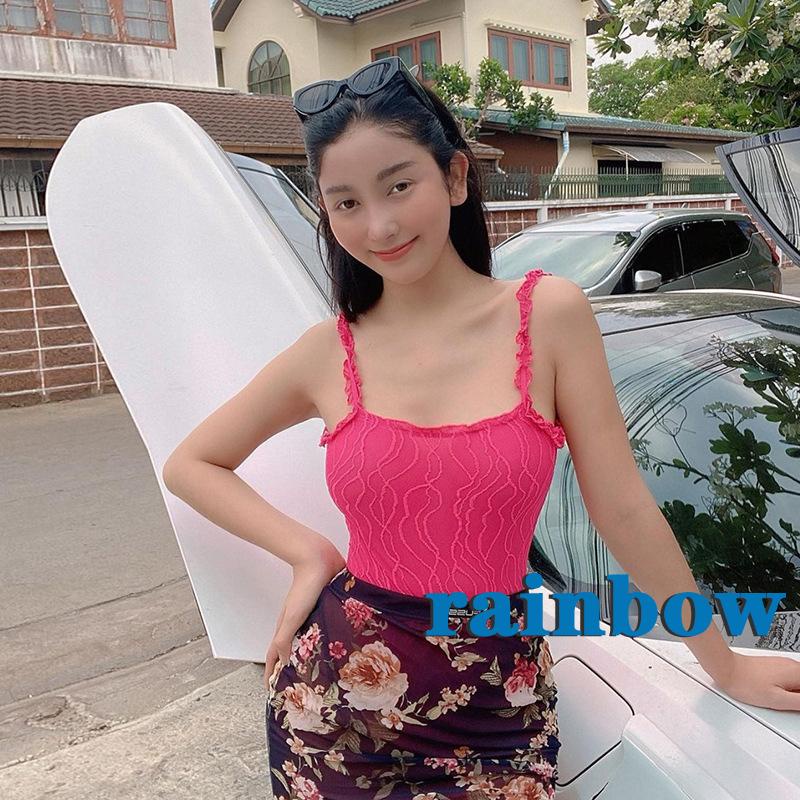 RAINBOW-Women´s Solid Color Fungus Edge Suspenders with Off Shoulder Design Slim Fit Breathable Bodysuit | BigBuy360 - bigbuy360.vn